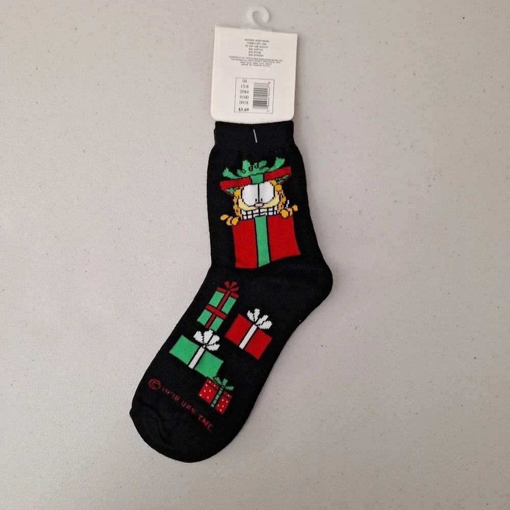 Vintage 1978 GARFIELD THE CAT Women's Crew Socks Christmas Novelty NWT